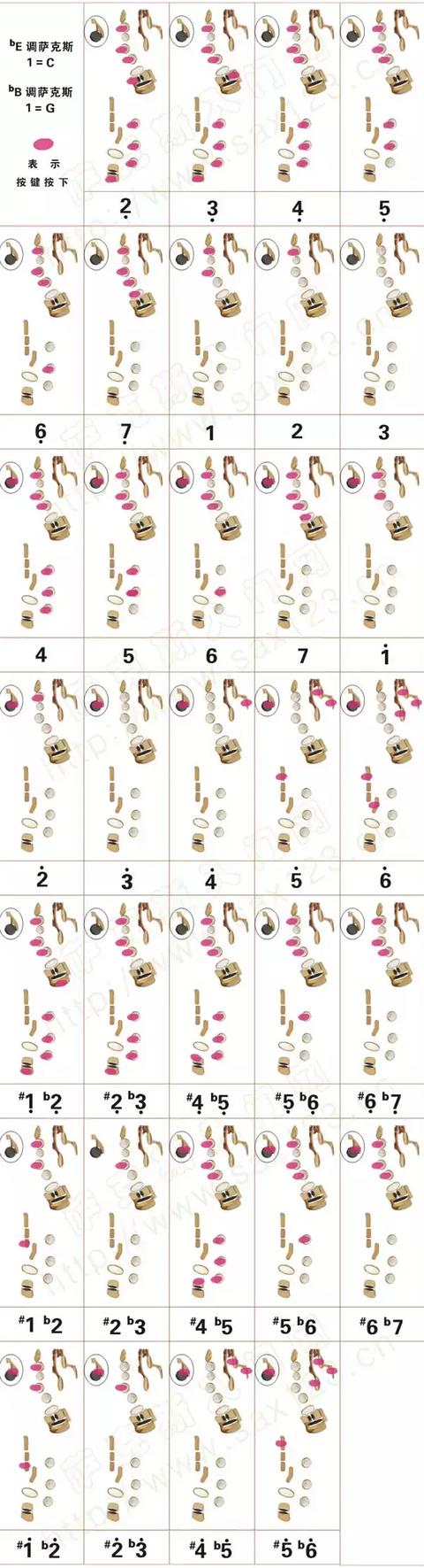 降E薩克斯演奏C調指法表