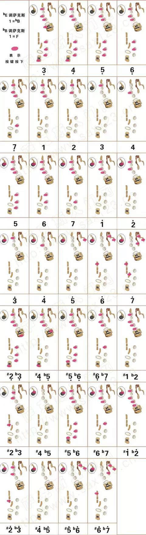 bE薩克斯演奏bB調指法圖