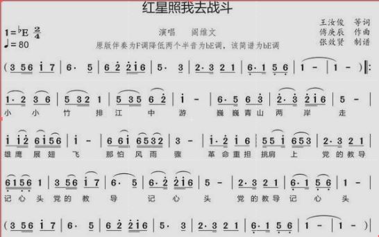 薩克斯譜 紅星照我去戰(zhàn)斗 簡(jiǎn)譜